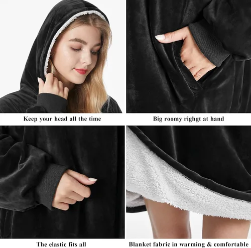 Vista 4 de Felicigeely Blanket Hoodie Wearable Blanket Sweatshirt Oversized Hooded Blanket Sweater Gift for Women