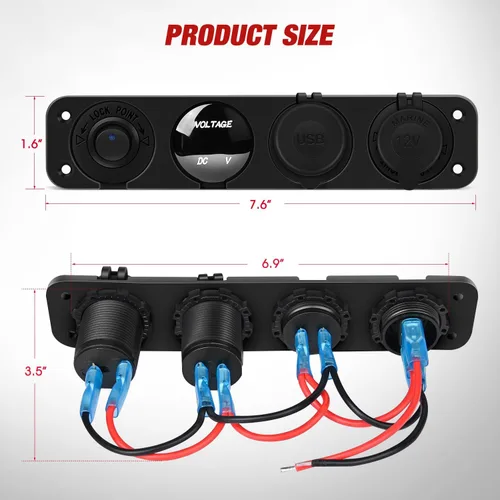 Vista 8 de Nilight - Panel de enchufe de salida 4 en 1, 12V CC, 4.8A, voltímetro LED, interruptor basculante de encendido y apagado con luz, encendedor