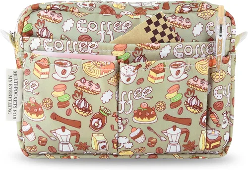 Vista 29 de Organizador de cartera con múltiples bolsillos, bolsa de aseo impermeable con cremallera, bolsa de almacenamiento portátil para lápices