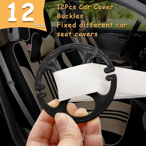 Vista 2 de Juego de 24 fundas de asiento de automóvil, ganchos de metal con placa de ciruela, 12 fundas de plástico para asientos de automóvil y 12 ganchos