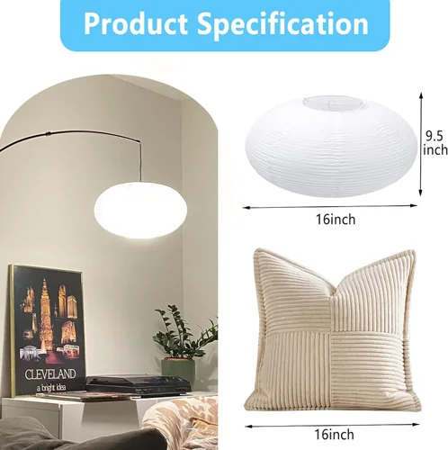 Vista 4 de Paquete de 2 linternas de papel ovaladas blancas de 16 pulgadas, linternas de papel chino japonés para decoración del hogar, boda, decoración