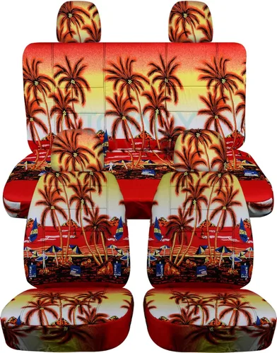 Vista 8 de Fundas para asientos Hawaiian para Volkswagen New Beetle/Bug A5 2012-2017 - Juego completo para asientos delanteros y traseros (4 impresiones)