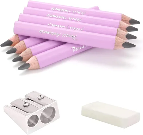 Vista 9 de Adecuado para 2 a 6 años de edad, lápiz grueso de agarre triangular corto, 8 lápices de madera escritos a mano para niños de 3.5 pulgadas