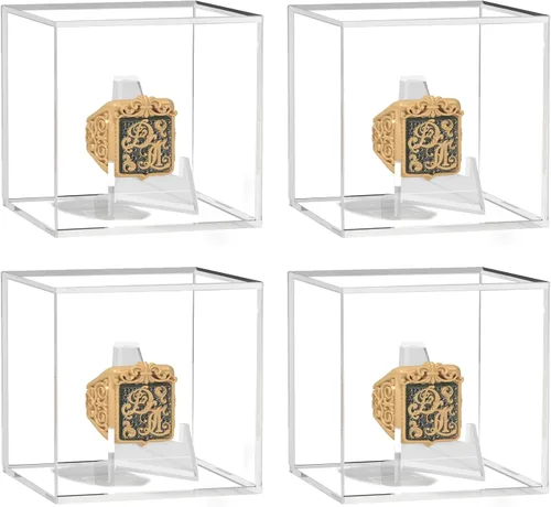 Paquete de 4 vitrinas de anillo de campeonato, vitrina transparente para anillos de béisbol, estuche acrílico para anillos de campeonato de fútbol,