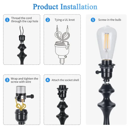 Vista 4 de DiCUNO Reemplazo de enchufe de lámpara E26 con certificación UL, perilla del interruptor de giro para encendido/apagado, enchufe de luz de base