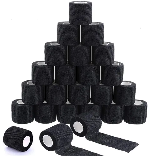 Cubierta de cinta de agarre de tatuaje, 24 unidades de vendaje autoadhesivo, 2 pulgadas x 5 yardas, cinta atlética negra, cinta de tobillo,