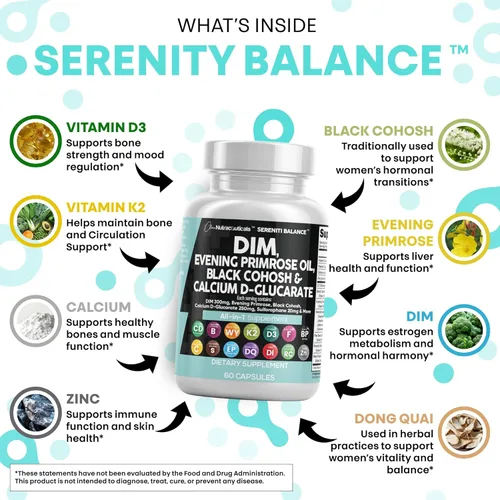 Vista 2 de Clean Nutraceuticals DIM Evening Primrose Black Cohosh Calcio D-Glucarato Sulforafano Extracto de semilla de lino – Vitaminas de apoyo hormonal