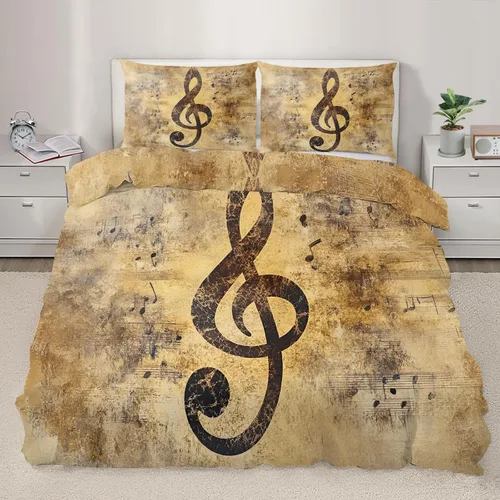 Vintage Treble Clef Duvet Cover Black Musical Note Bedding Set Retro Music Theme Duvet Cover Set with Pillow Shams Classic Music Bed Set for Bedroom