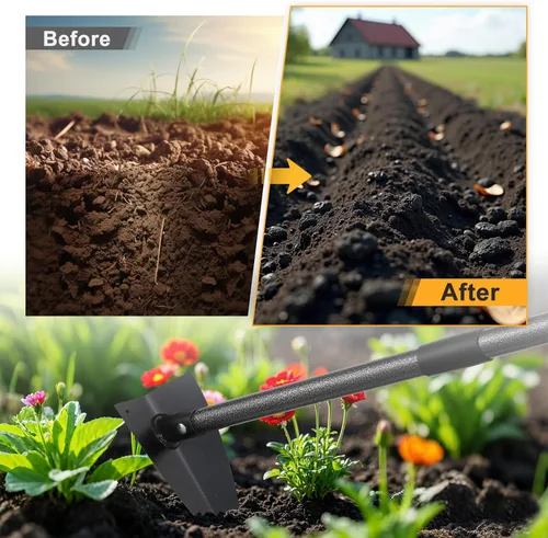 Vista 2 de Azada triangular, azada de jardín de metal para deshierbar mango largo de 60 pulgadas, herramienta de jardín de mano de jardinería resistente