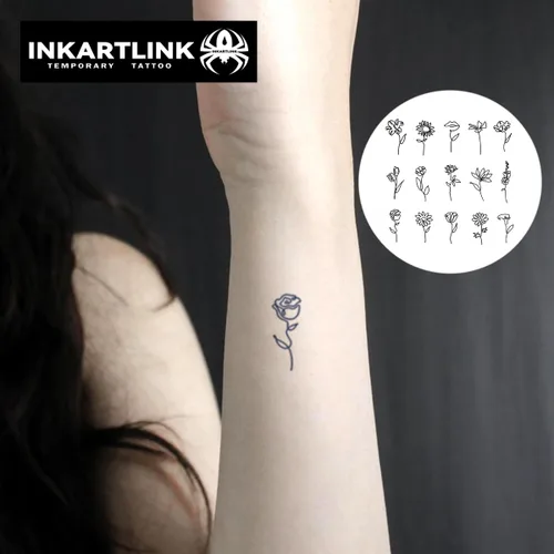 Vista 3 de INKARTLINK Tattoo Tech, 9 Diseños/1 Hoja Tatuajes Semipermanentes Pequeños, Tatuajes Temporales, Duración de 1-2 Semanas, Impermeables, Aspecto Flor