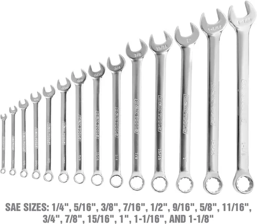 Vista 4 de OEMTOOLS 23993 Juego de llaves combinadas de 14 piezas, juego de llaves SAE de 1/4"-1-1/8", llaves Posi Grip, extremo abierto de acero tratado