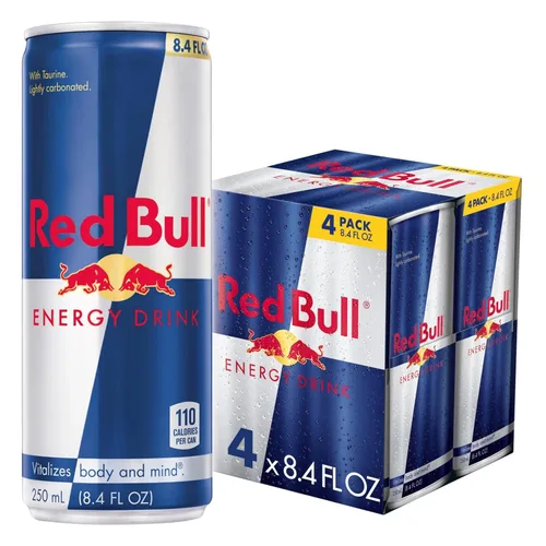 Red Bull Bebida energética con 80 mg de cafeína más taurina y vitaminas B, 8.4 onzas líquidas, paquete de 4 latas