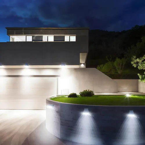 Vista 9 de Lámpara de pared para patio alimentada por energía solar, luces de terraza del atardecer al amanecer, 2 modos de rotación de 90°, luces de seguridad