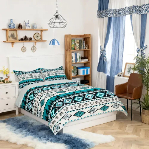 Manfei Juego de ropa de cama geométrica azteca para niñas, tamaño individual, juego de funda de edredón étnica tribal del suroeste, funda de edredón