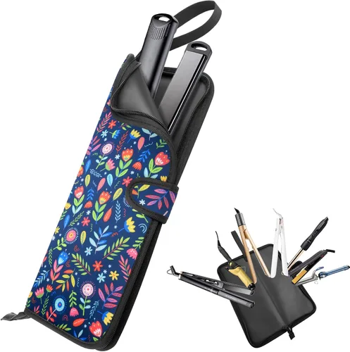 Soporte para plancha plana 2 en 1 resistente al calor y funda de viaje, bolsa de neopreno para rizar con alfombrilla de silicona para herramientas
