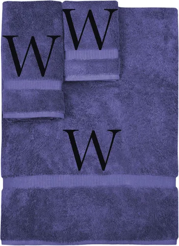 Vista 173 de Juego de toallas con monograma, regalo personalizado, juego de 3 - Letra de bloque dorada bordada en toalla - Extra absorbente 100% algodón turco