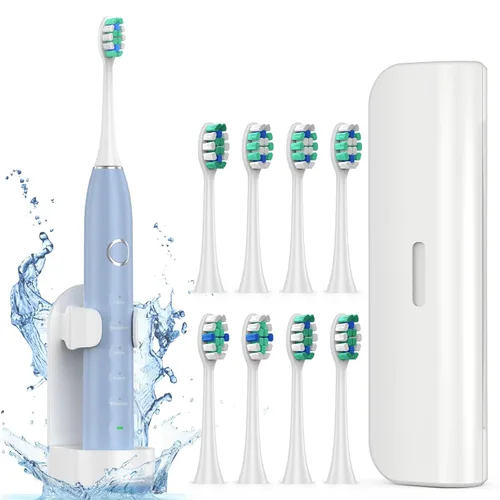 Vista 11 de Cepillo de dientes eléctrico para adultos con 8 cabezales de cepillo, cepillo de dientes sónico recargable con un soporte y estuche de viaje, carga