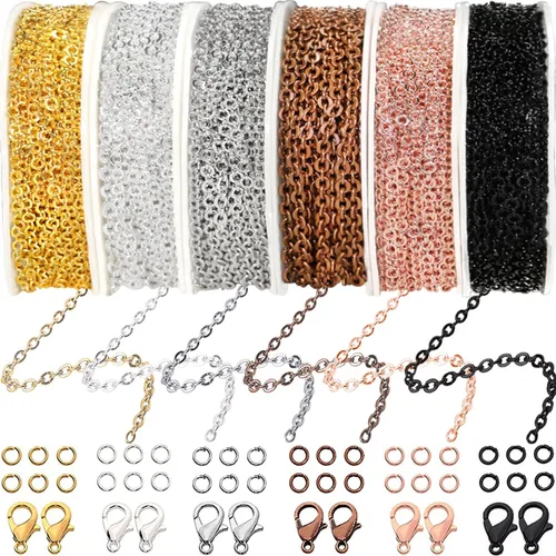 Vista 25 de Jishi Cadenas de suministros de fabricación de joyas, cadenas de eslabones de cable de 60 pies para hacer joyas, collares, aretes, pulseras 6