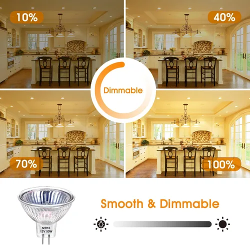 Vista 2 de Flaspar Bombilla halógena MR16 de 50 W, 12 V, regulable, GU5.3, bombillas halógenas, cubierta de vidrio transparente blanco cálido de 2800 K, larga