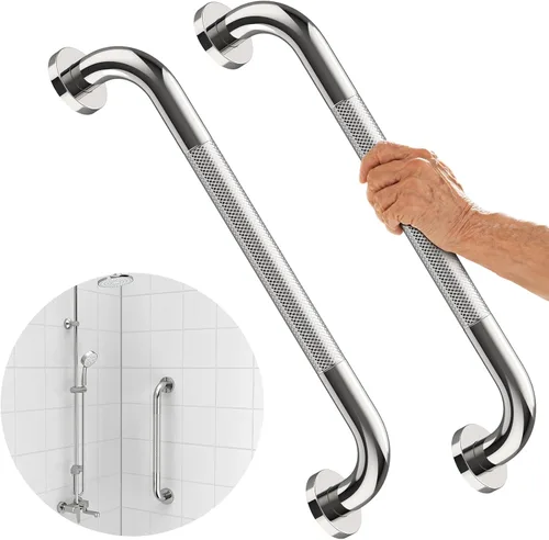 Vista 13 de Paquete de 2 barras de agarre para la regadera antideslizantes de 12 pulgadas con agarre de goma, mango de barra de agarre de acero inoxidable