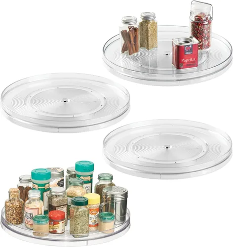 Vista 7 de InterDesign Linus Lazy Susan mesa giratoria organizadora de especias, estante para alacena de cocina, man-made-material, Transparente, 14 - pulgadas
