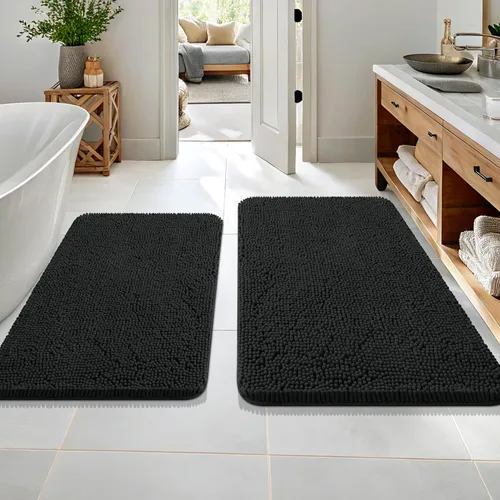 Vista 106 de OLANLY Juego de 2 alfombras de baño de felpilla suave y absorbente, antideslizantes, de secado rápido, lavables a máquina, accesorios de decoración
