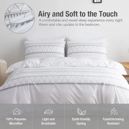Vista 2 de Lekesky Juego de funda de edredón de 3 piezas de microfibra lavada ultra suave y transpirable, con lazos de cremallera y lazos, tamaño King