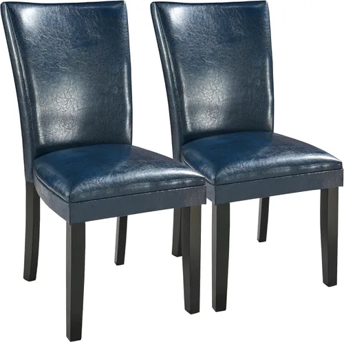 LEEMTORIG Juego de 2 sillas de comedor de piel sintética modernas de mediados de siglo, sillas Parsons tapizadas de lujo con patas de madera maciza,