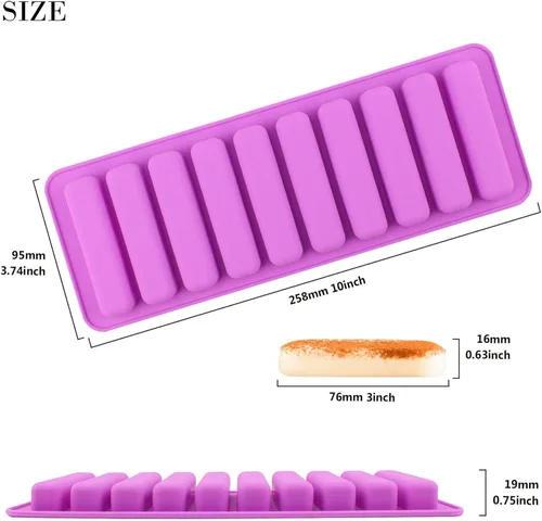 Vista 2 de FUNSHOWCASE Rectangular Oblong Chocolate Cracker Bar Stick Block Ice Tube Jelly Tray Cilindro Silicona Candy Mold