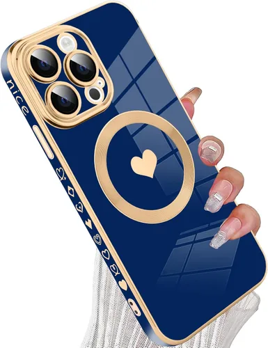 Vista 33 de tharlet Funda Magnética para iPhone 11 [Compatible con Magsafe] Lindo Corazón de Amor de Lujo Chapado Borde Dorado Parachoques con Lente de Cámara