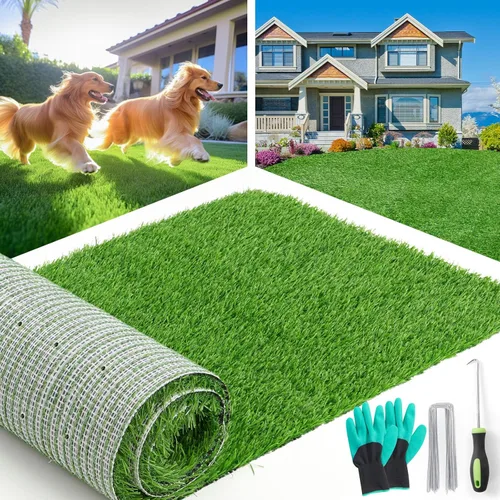 LOOBANI Rollo de césped artificial sintético, césped artificial para baño de perro con agujeros de drenaje, alfombra de césped artificial para