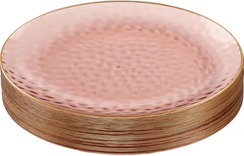 Vista 24 de PLASTICPRO 30 Pack Platos de Plástico Martilleados Platos de Plástico Desechables Pesados Platos de Fiesta Elegantes Transparentes Blancos con Borde