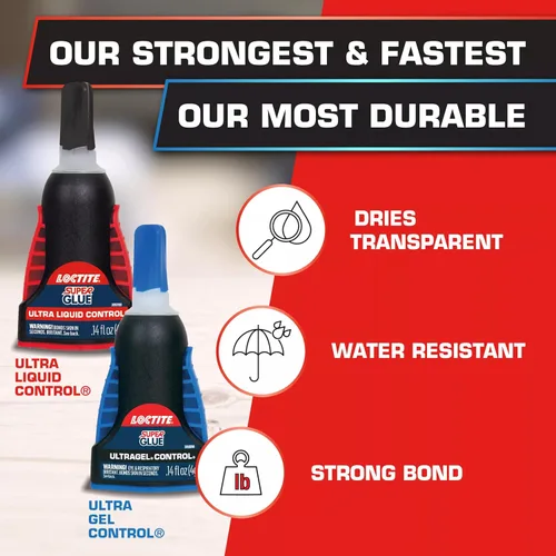 Vista 4 de Loctite Super Glue Ultra Gel Control, Transparente, Botella de 0.14 fl oz, 1 Paquete - Superpegamento para Plástico, Madera, Metal, Manualidades