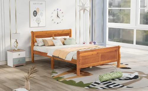 Vista 47 de Harper & Bright Designs Base de cama de tamaño matrimonial con cabecero, plataforma de madera, cama de tamaño matrimonial con juego de listones