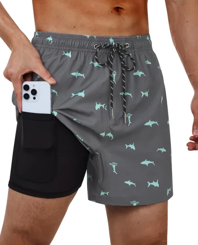 Vista 35 de Gleeease Traje de baño para hombre de 5 pulgadas con forro de compresión, bolsillos, cordón, secado rápido, elástico, divertido, playa, natación