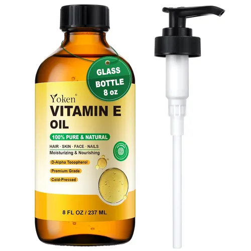 Yoken Aceite de vitamina E para la piel, cara, cuerpo, cabello, botella de vidrio de aceite vital, aceite puro y natural de vitamina e para la cara,
