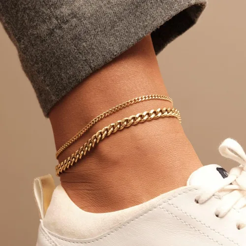 Vista 3 de Tobilleras de oro para mujer, chapadas en oro de 14 quilates, hechas a mano, delicadas capas de corazón, tobillera para mujer, impermeable, cuentas