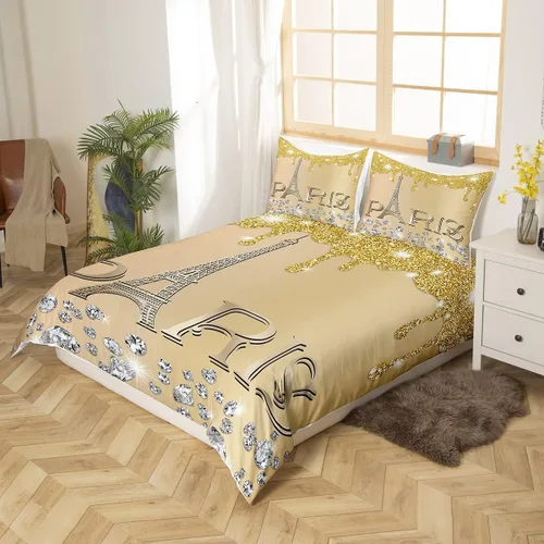 Vista 48 de Erosebridal Juego de ropa de cama de París para niñas y adolescentes, funda de edredón de la Torre Eiffel, tamaño Queen, funda de edredón