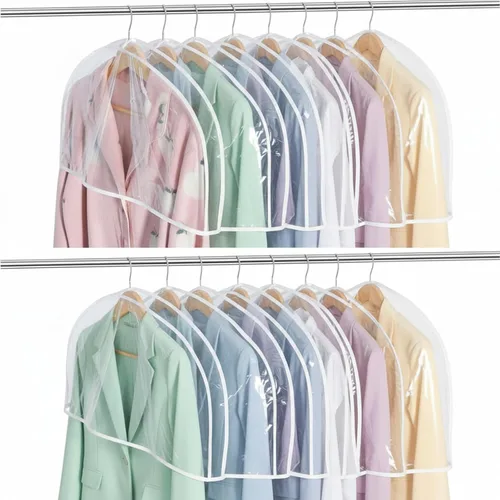 Vista 14 de Patelai 8 fundas de hombro para colgar ropa de 24 x 12 pulgadas, fundas de plástico para colgar ropa, protectores contra el polvo transpirables