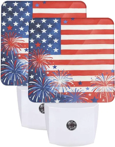 Vista 20 de 250 Years Birhtday of USA Night Light Set of 2, Patriotic Auto Sensor LED Dusk-to-Dawn Nightlights, Plug-in Sensor Lamp for Bedroom Bathroom Kitchen