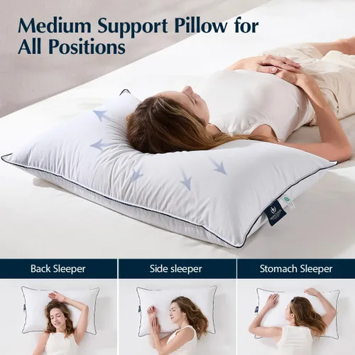 Vista 2 de Pacific Coast Almohada de Cama de Fibra de Plumón de Ganso Blanco, Almohada de Colección Hotelera para Personas que Duermen Boca Arriba, Boca Abajo