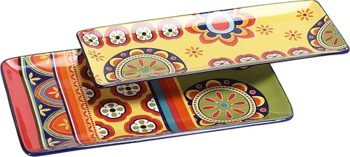 Vista 5 de Bico Blue Talavera - Juego de 2 platos rectangulares de cerámica de 14 pulgadas, para servir ensalada, pasta, queso, jamón, aperitivo, microondas