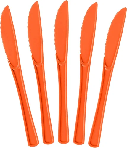 Vista 16 de Exquisite Cuchillos de plástico morados, 50 piezas, cuchillos morados, utensilios desechables, juego de cubiertos de plástico resistente