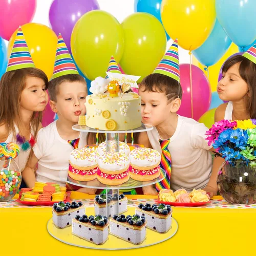 Vista 2 de Soporte acrílico para cupcakes, soporte transparente de exhibición de postres con base para bodas, fiestas, baby shower, reuniones, 3 niveles