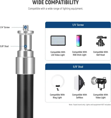Vista 9 de NEEWER ST180R - Soporte de trípode portátil de metal para cámara, trípode de luz plegable inversa con anillo de luz LED, reflector, cerraduras
