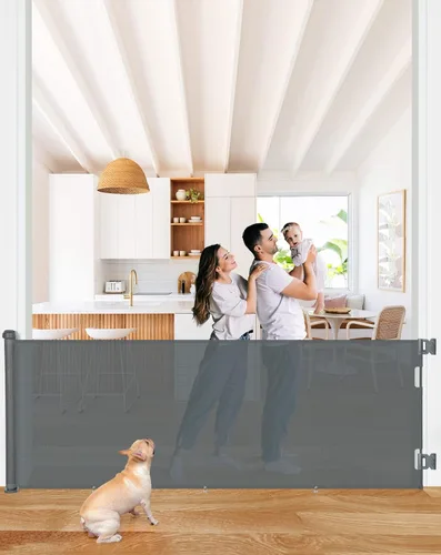 Vista 11 de COMOMY - Puerta retráctil para bebé para escaleras, puerta de malla de 0-55" para mascotas para puertas y pasillos de la casa, puerta de seguridad