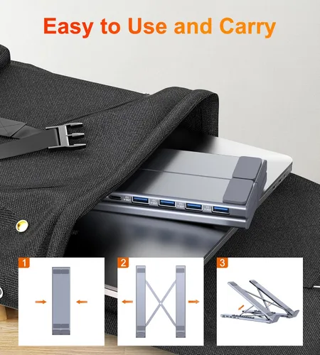 Vista 6 de Base de acoplamiento USB C de 5 en 1 con soporte para portátil de aluminio ajustable, concentrador USB C con 4 puertos USB A 3.0 con transferencia