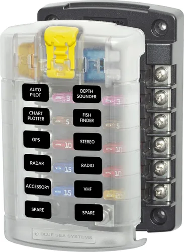 Vista 12 de Blue Sea Systems 5045 ST Bloque de fusibles de hoja compacto de 4 circuitos con cubierta, 100 amperios