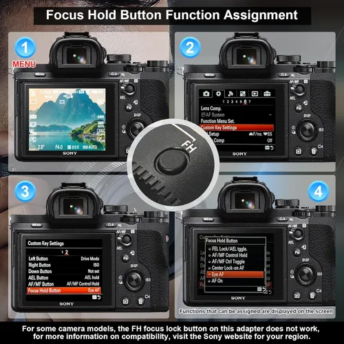 Vista 6 de GEORDGY - Adaptador de montaje de objetivo, EF-SE Pro para lentes Canon EF/EF-S, compatible con cámaras de la serie E-Mount Sony, funciones