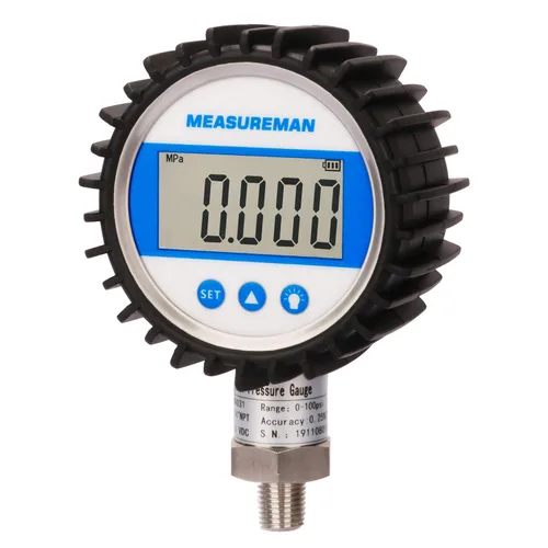 MEASUREMAN Tamaño del dial de 3-1/8", medidor de presión digital, 0-100psi/bar/Mpa/Kpa, montaje inferior NPT de 1/4", precisión del 0.25%
